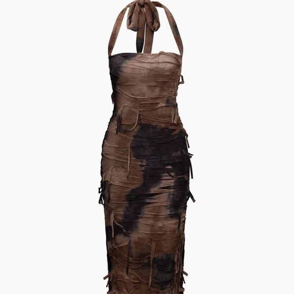 Dresses | Tie Dye Distressed Mesh Slit Halter Maxi Dress | Poshmark